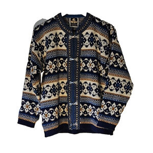 Vtg Nesjar Nordic Floral Cardigan Sweater Women's Multicolor 100% Wool Large